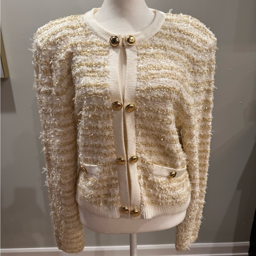 Express Cream and Gold Textured Blazer